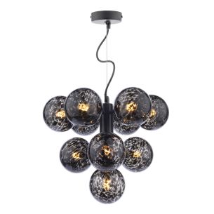 Vine 10 Light Pendant Satin Black With Black Confetti Glass