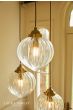 Laura Ashley Whitham 3 Light Cluster Pendant Antique Brass and Ribbed Glass