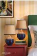 Joules Montacute Twin Pack Table Lamp Blue Ceramic and Matt Antique Brass With Shade