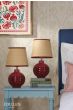Joules Montacute Twin Pack Table Lamp Red Ceramic and Matt Antique Brass With Shade