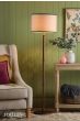 Joules Hardwick Floor Lamp Dark Wood and Matt Antique Brass With Shade