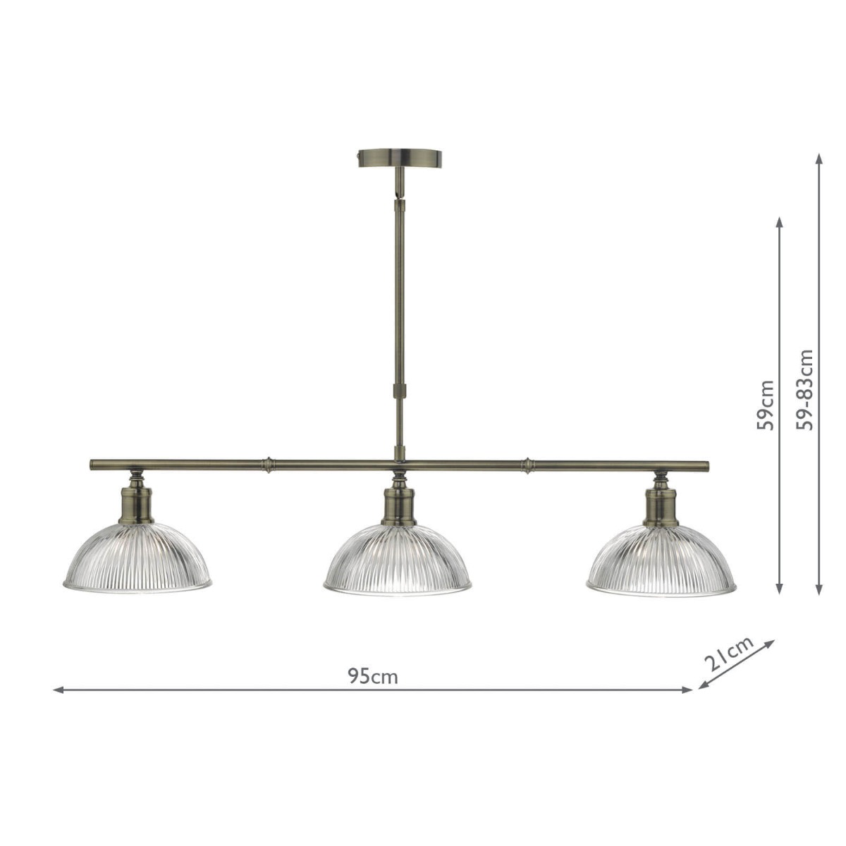 Dara 3 Light Bar Pendant Antique Brass and Ribbed Glass