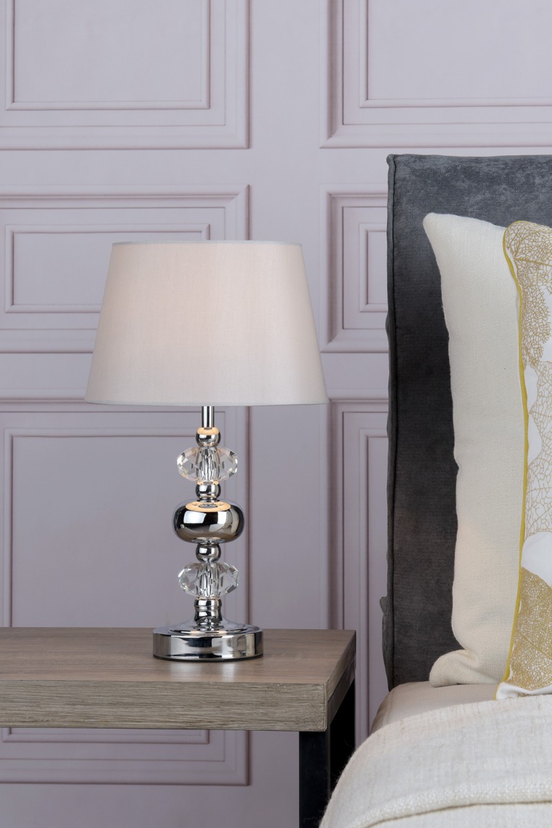 Edith Touch Table Lamp Polished Chrome with Shade
