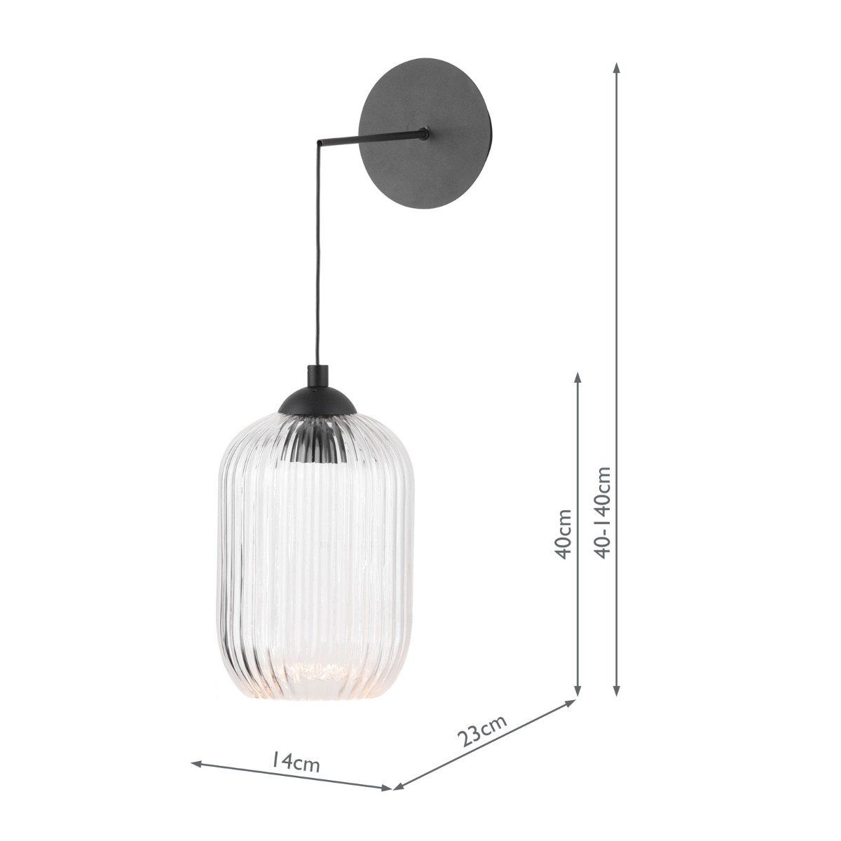 Eileen Wall Light Matt Black and Ribbed Glass LED