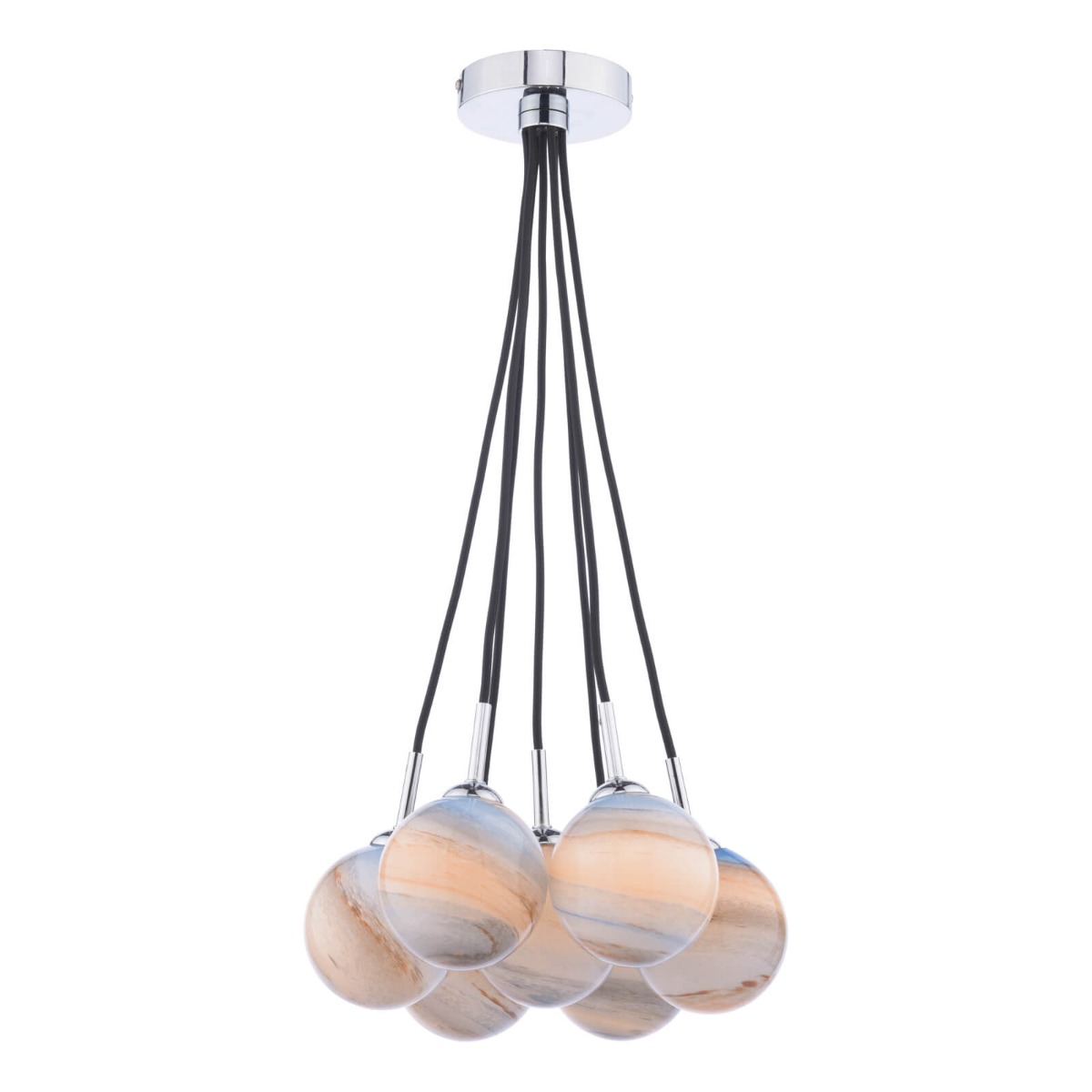 Elpis 7 Light Cluster Pendant Polished Chrome With Planet Style Glass