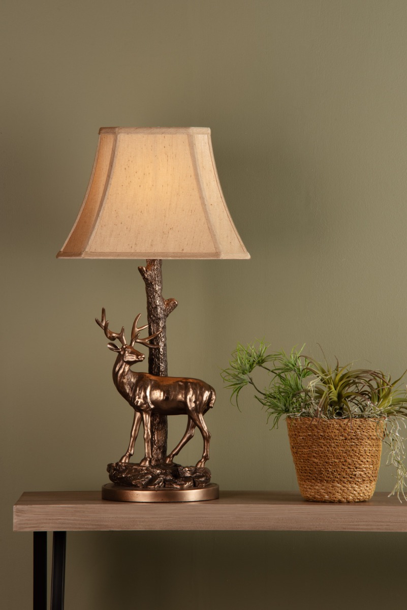 Gulliver Deer Table Lamp in Aged Brass With Shade