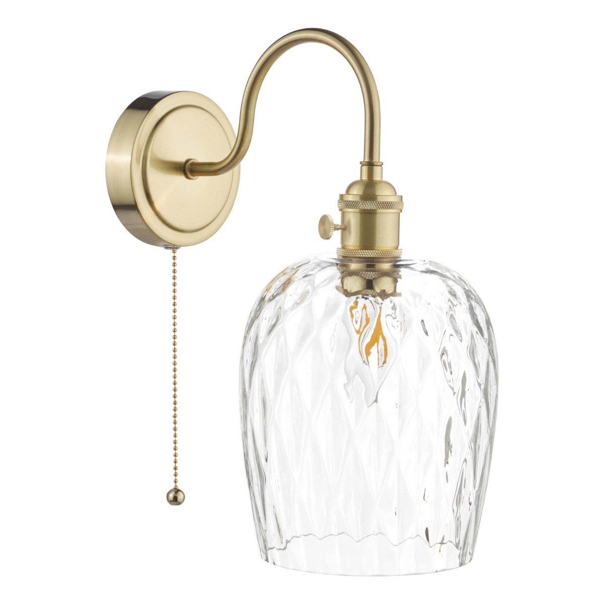 Hadano Wall Light Natural Brass and Clear Dimpled Glass Shade