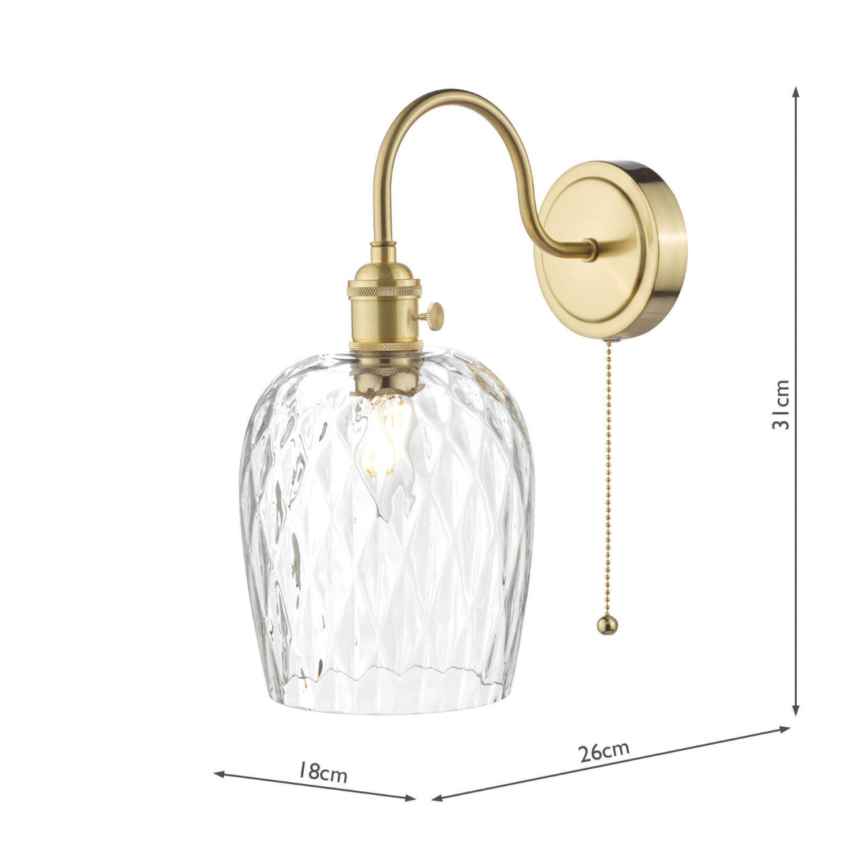 Hadano Wall Light Natural Brass and Clear Dimpled Glass Shade