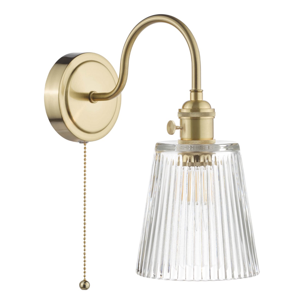 Hadano Wall Light Natural Brass and Clear Ribbed Glass Shade