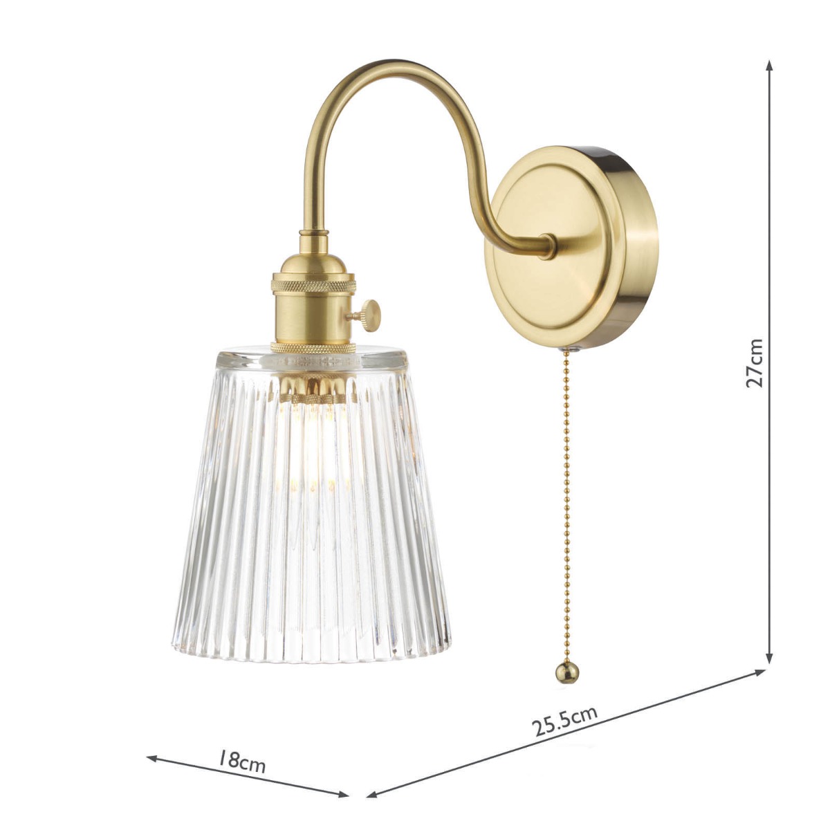 Hadano Wall Light Natural Brass and Clear Ribbed Glass Shade