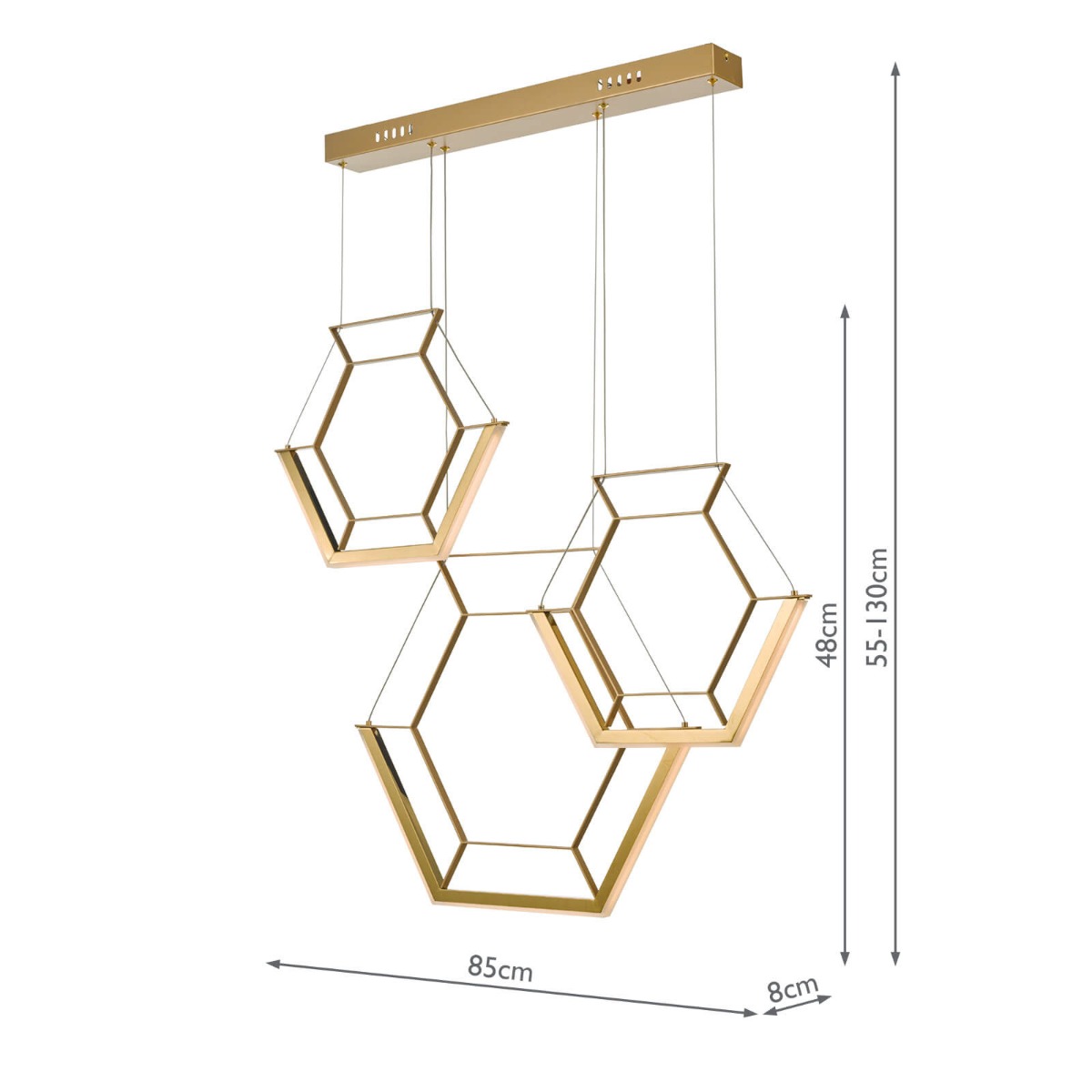Hexagon 3 Light Pendant Gold LED
