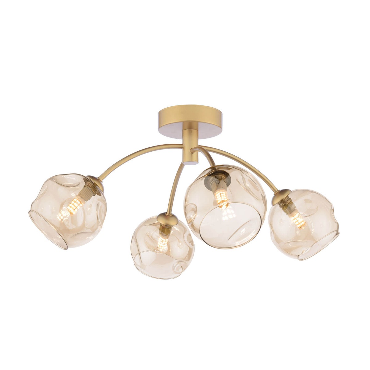 Izzy 4 Light Semi-Flush Matt Gold With Organic Amber Glass