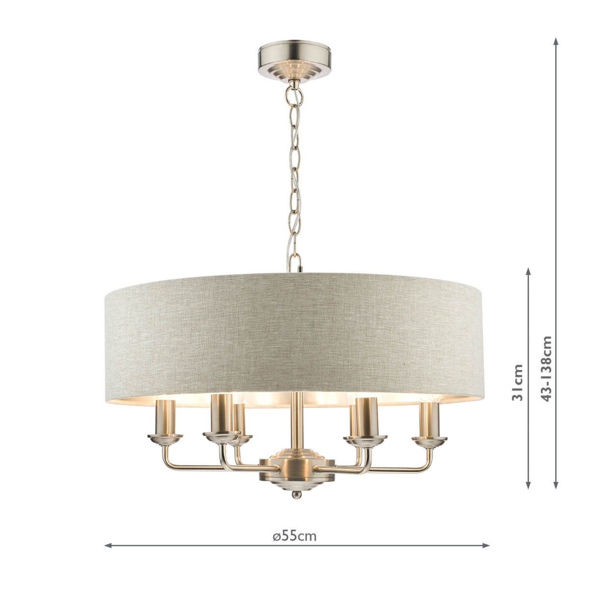 Laura Ashley Sorrento 6 Light Pendant Satin Nickel With Natural Shade