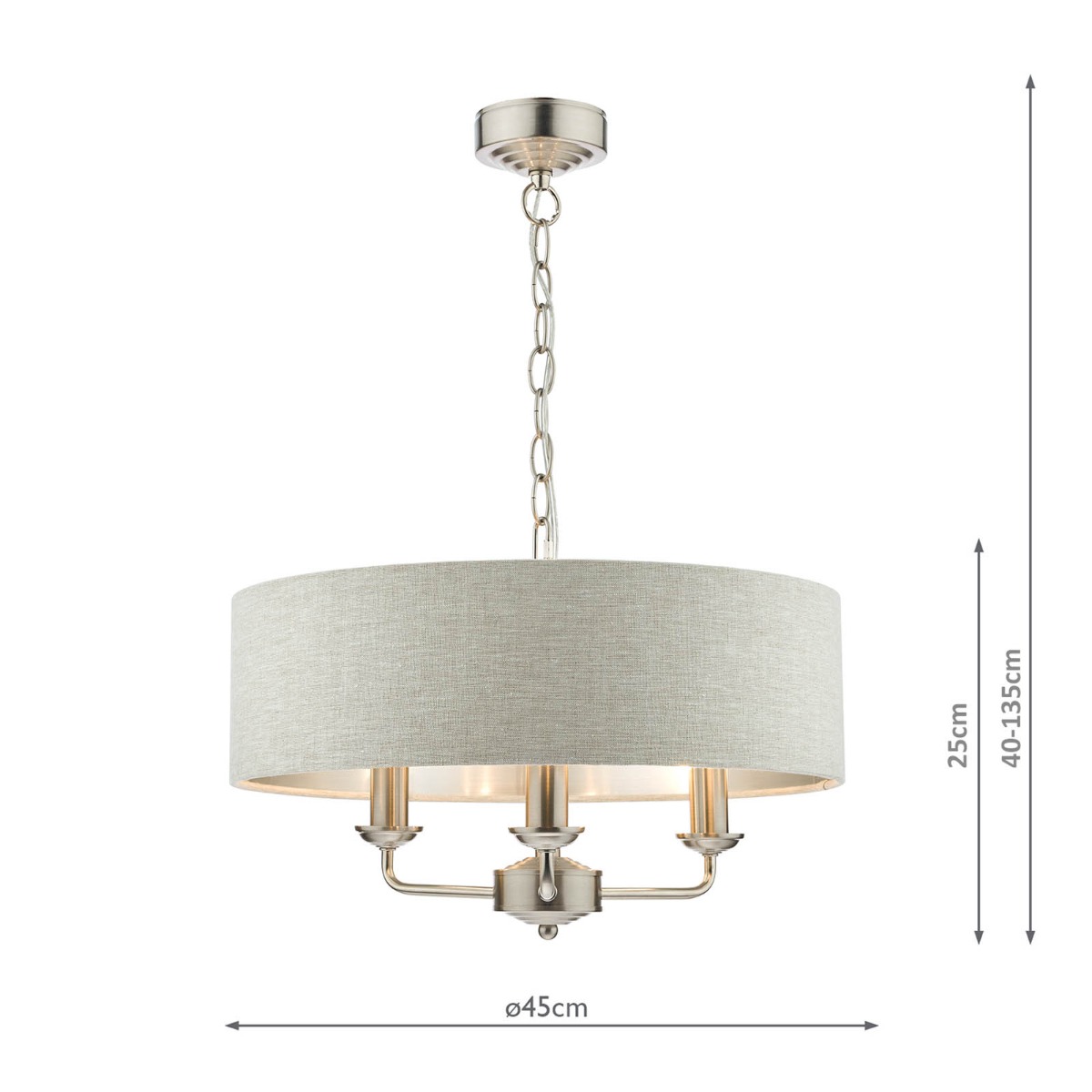 Laura Ashley Sorrento 3 Light Shadelier Satin Nickel With Natural Shade