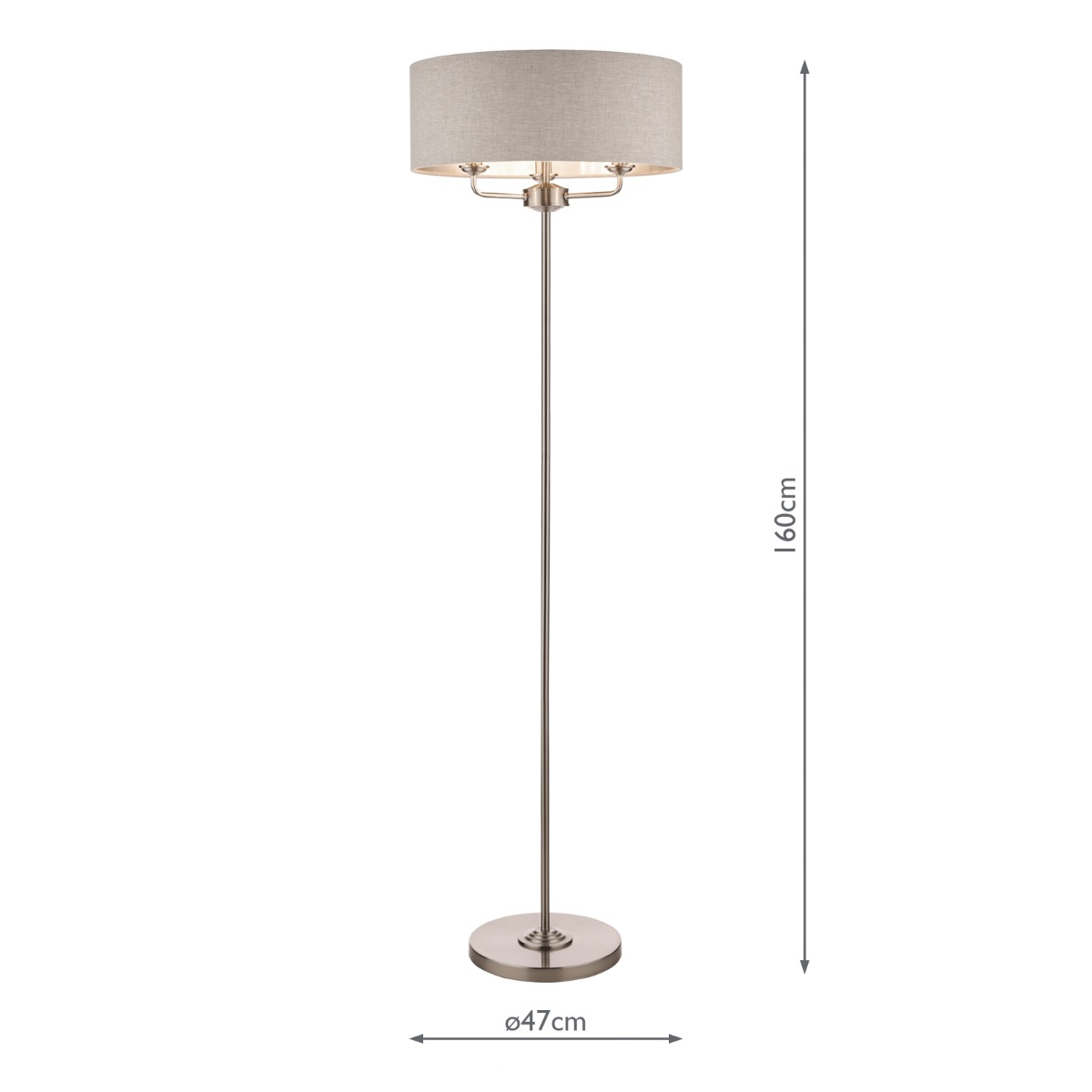 Laura Ashley Sorrento 3 Light Floor Lamp Satin Nickel With Natural Shade