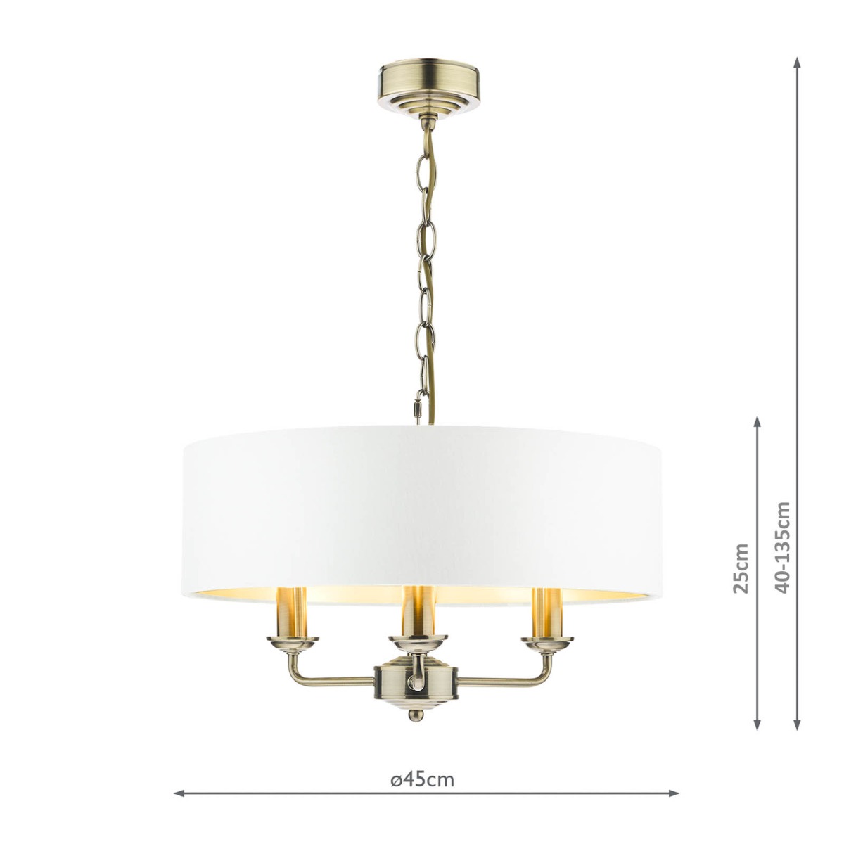 Laura Ashley Sorrento 3 Light Shadelier Antique Brass and Ivory With Shade