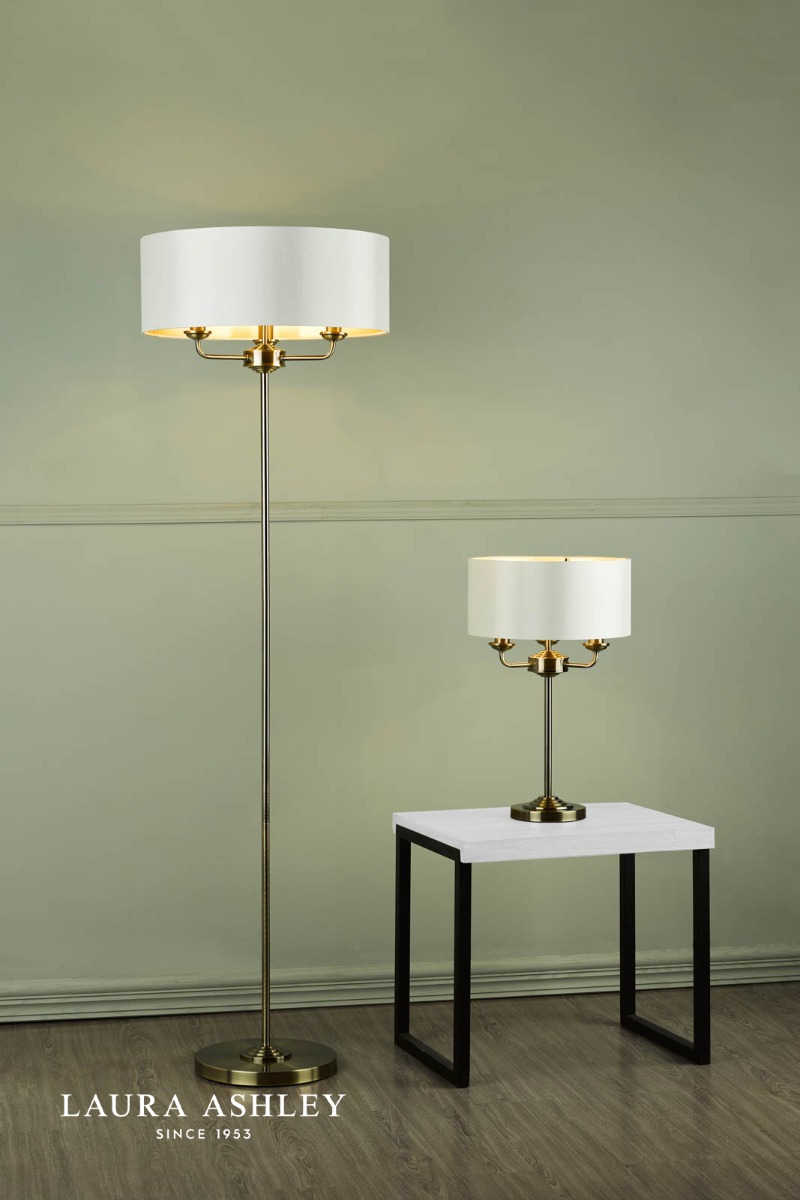 Laura Ashley Sorrento 3 Light Floor Lamp Antique Brass and Ivory With Shade