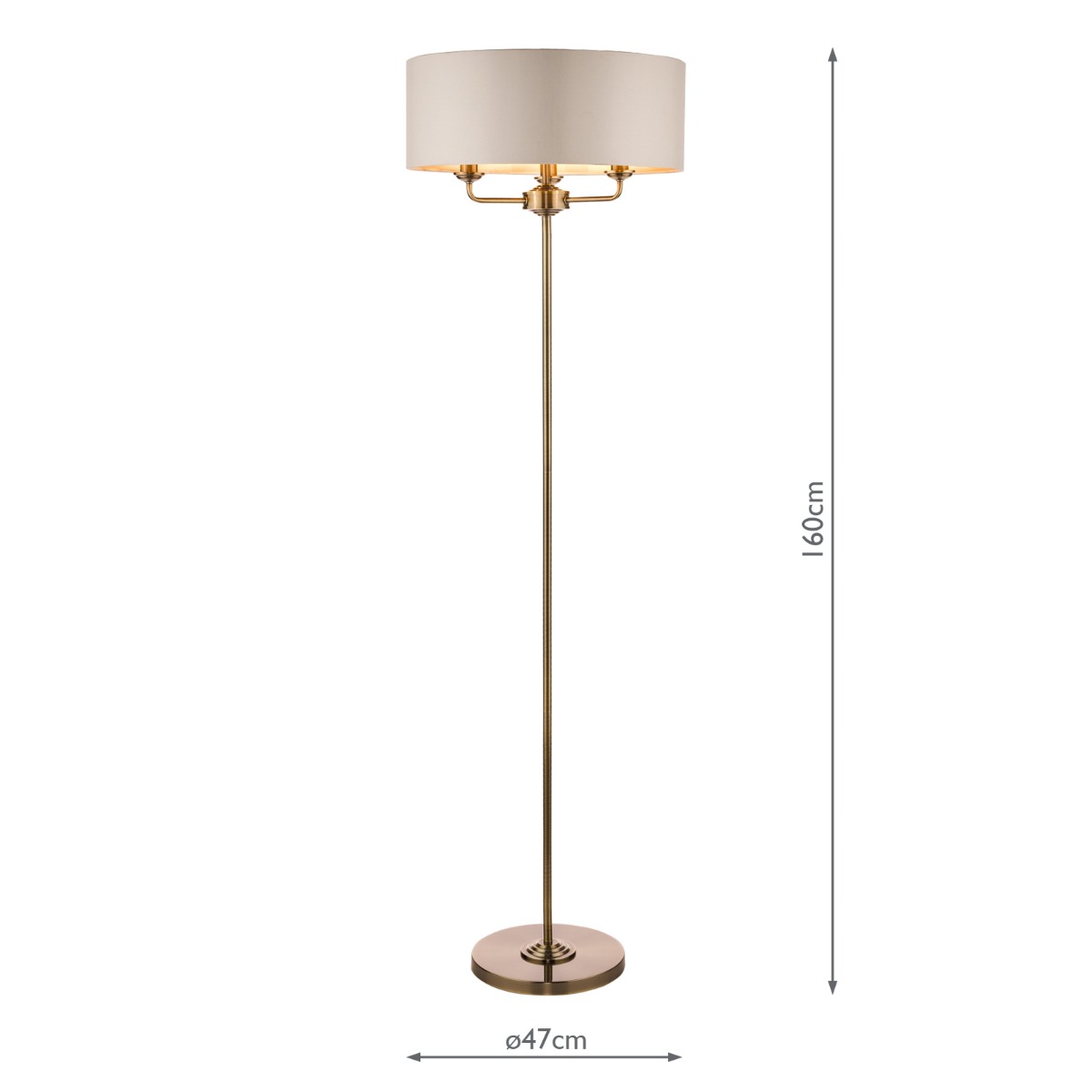 Laura Ashley Sorrento 3 Light Floor Lamp Antique Brass and Ivory With Shade