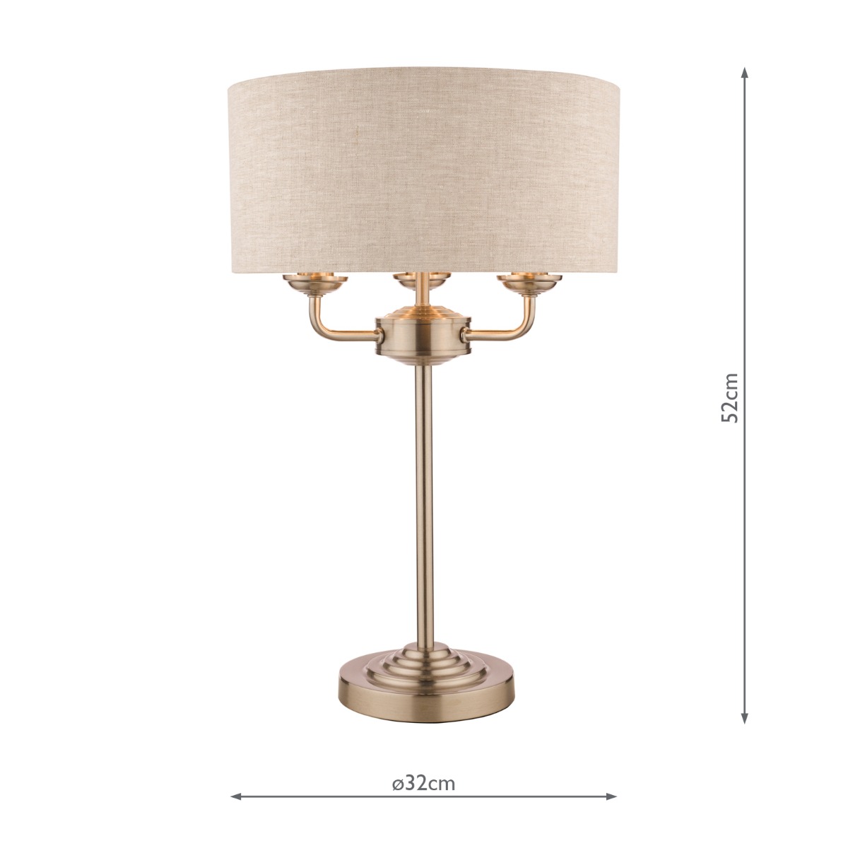 Laura Ashley Sorrento 3 Light Table Lamp Satin Nickel and Natural With Shade