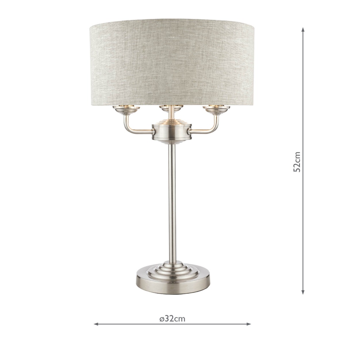 Laura Ashley Sorrento 3 Light Table Lamp Satin Nickel and Natural With Shade