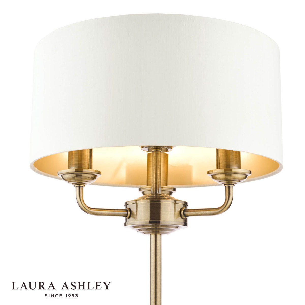 Laura Ashley Sorrento 3 Light Table Lamp Antique Brass and Ivory With Shade