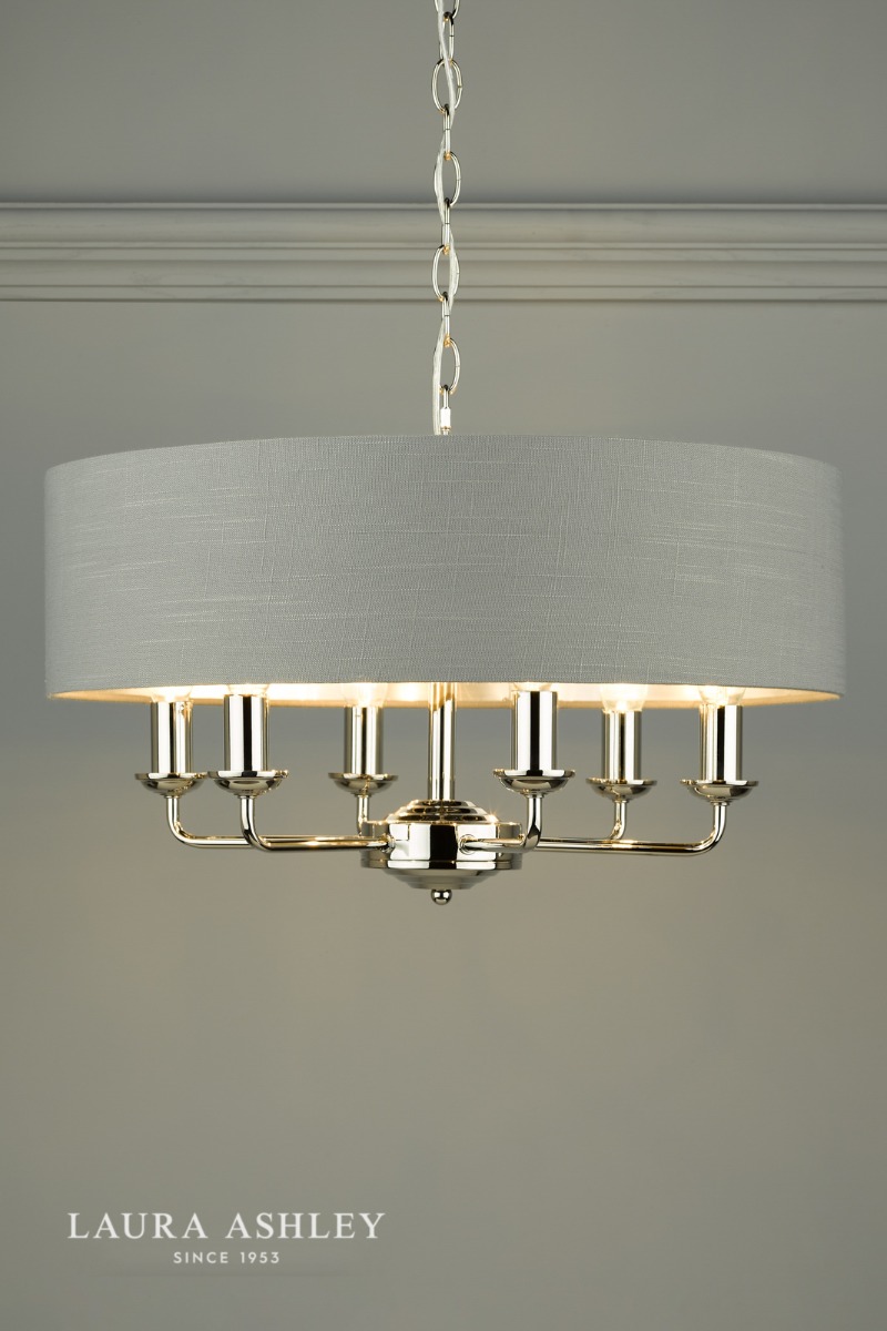 Laura Ashley Sorrento 6 Light Shadelier Polished Nickel and Grey With Shade