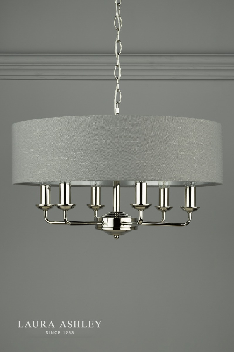 Laura Ashley Sorrento 6 Light Shadelier Polished Nickel and Grey With Shade