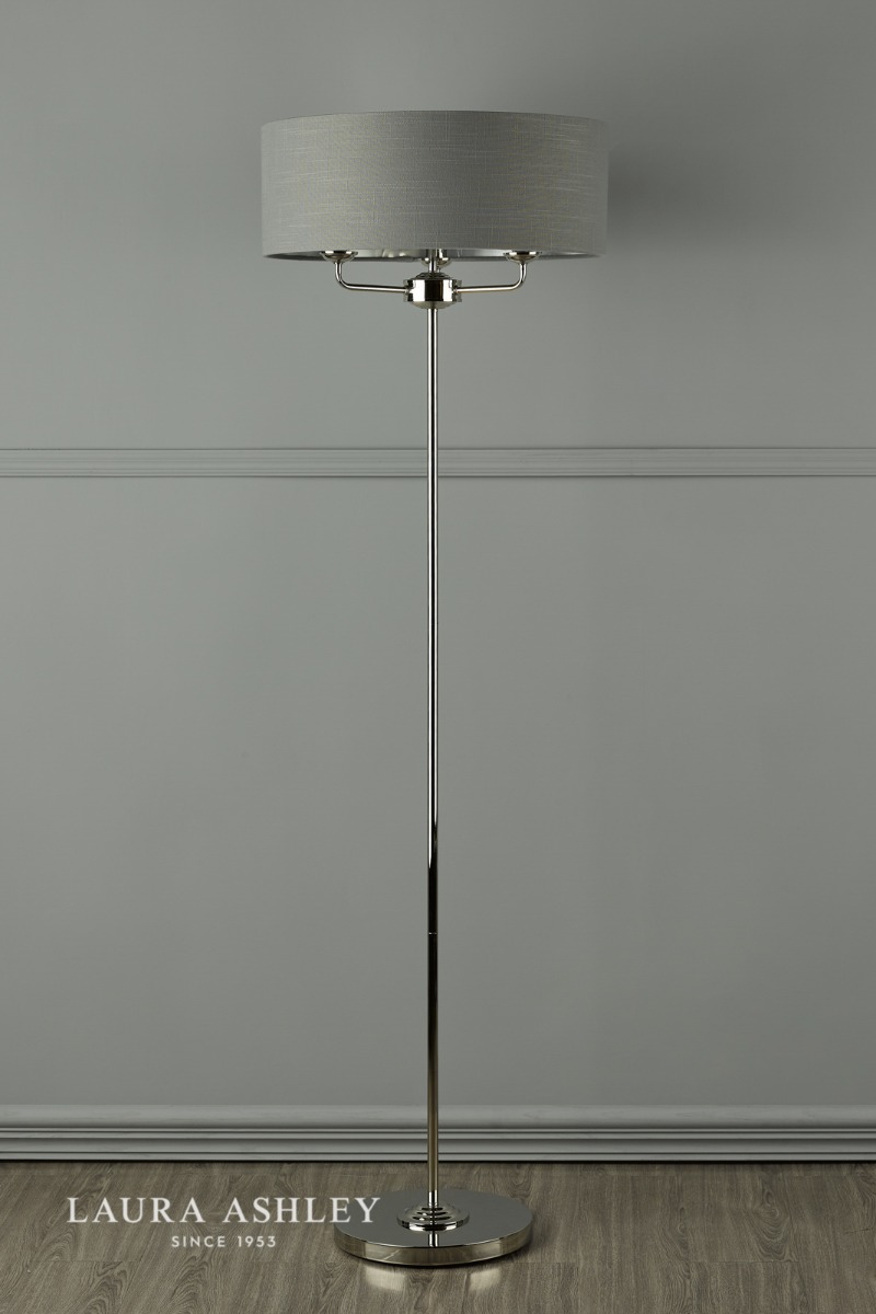 Laura Ashley Sorrento 3 Light Floor Lamp Polished Nickel and Grey With Shade
