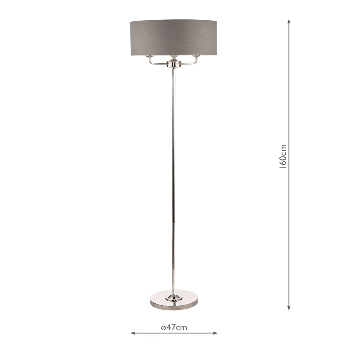 Laura Ashley Sorrento 3 Light Floor Lamp Polished Nickel and Grey With Shade