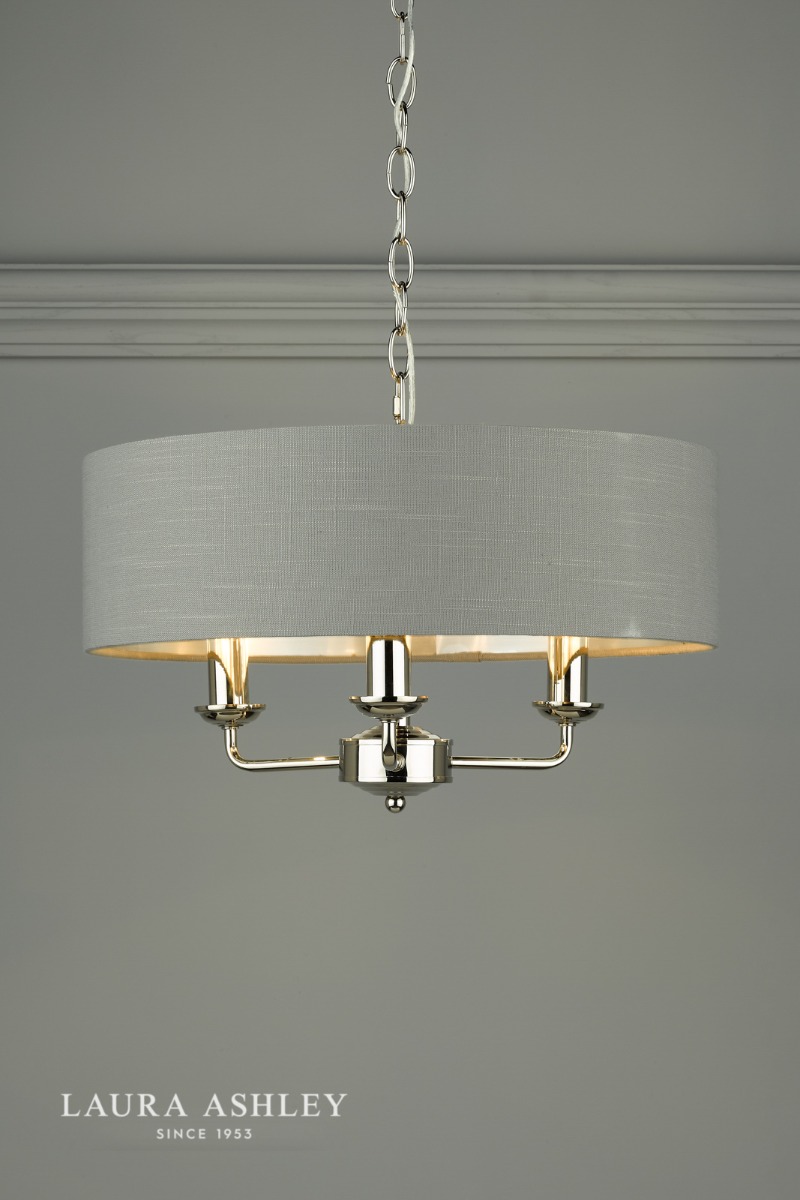 Laura Ashley Sorrento 3 Light Shadelier Polished Nickel and Grey With Shade
