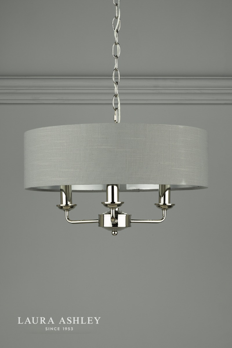 Laura Ashley Sorrento 3 Light Shadelier Polished Nickel and Grey With Shade