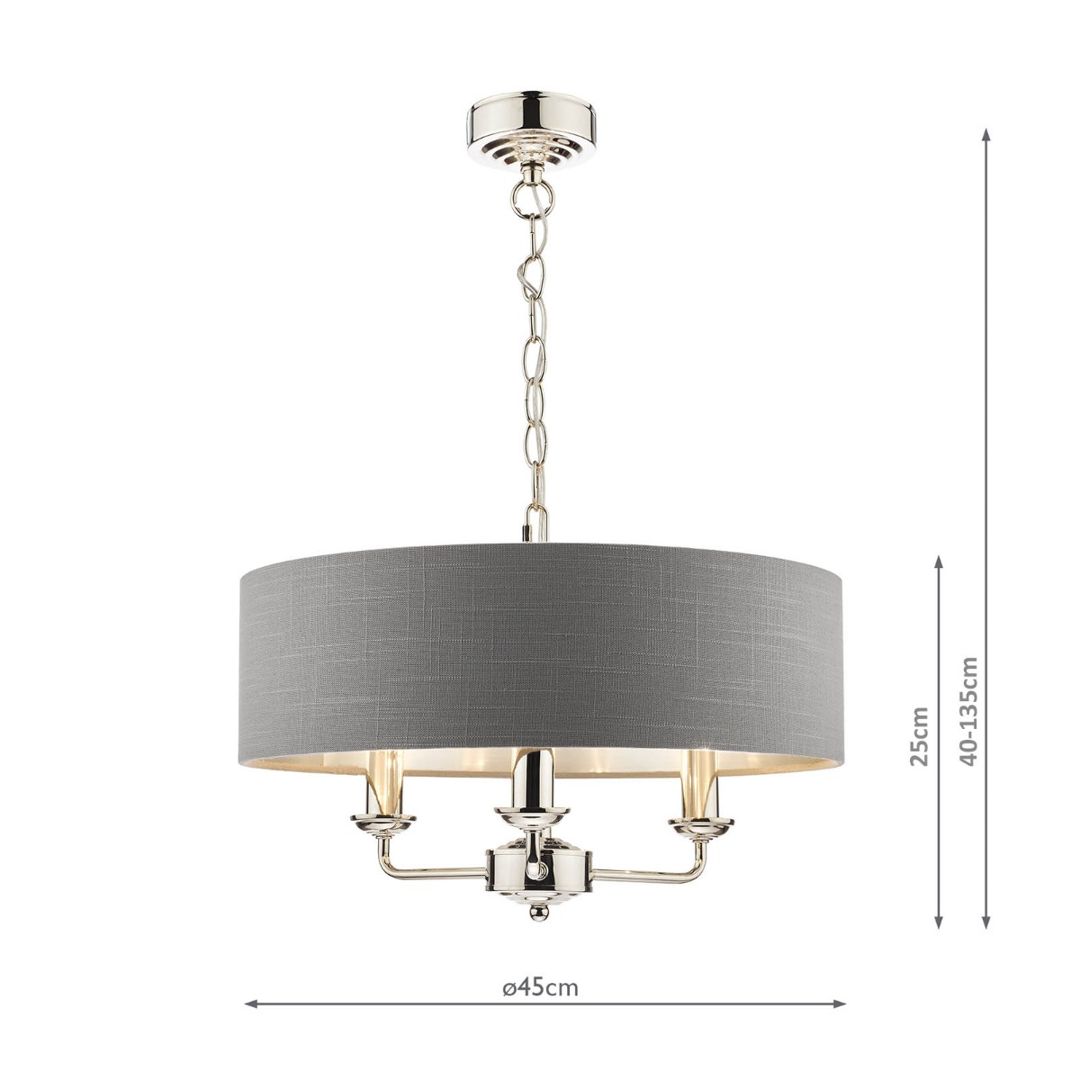 Laura Ashley Sorrento 3 Light Shadelier Polished Nickel and Grey With Shade