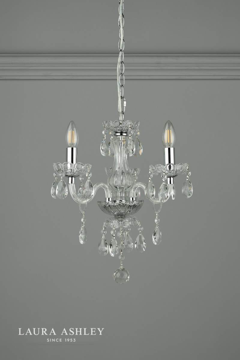 Laura Ashley Harriet 3 Light Chandelier Ribbed Glass and Polished Chrome