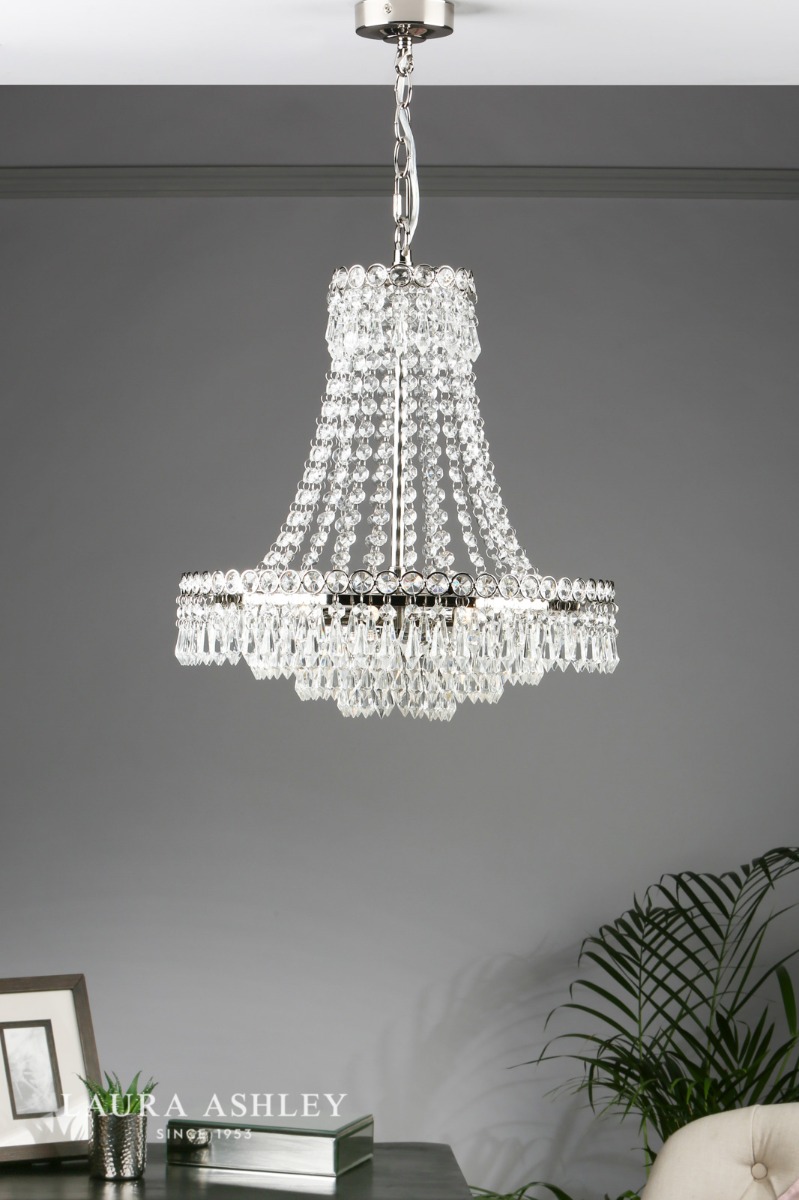 Laura Ashley Enid 5 Light Chandelier Faceted Glass and Polished Nickel