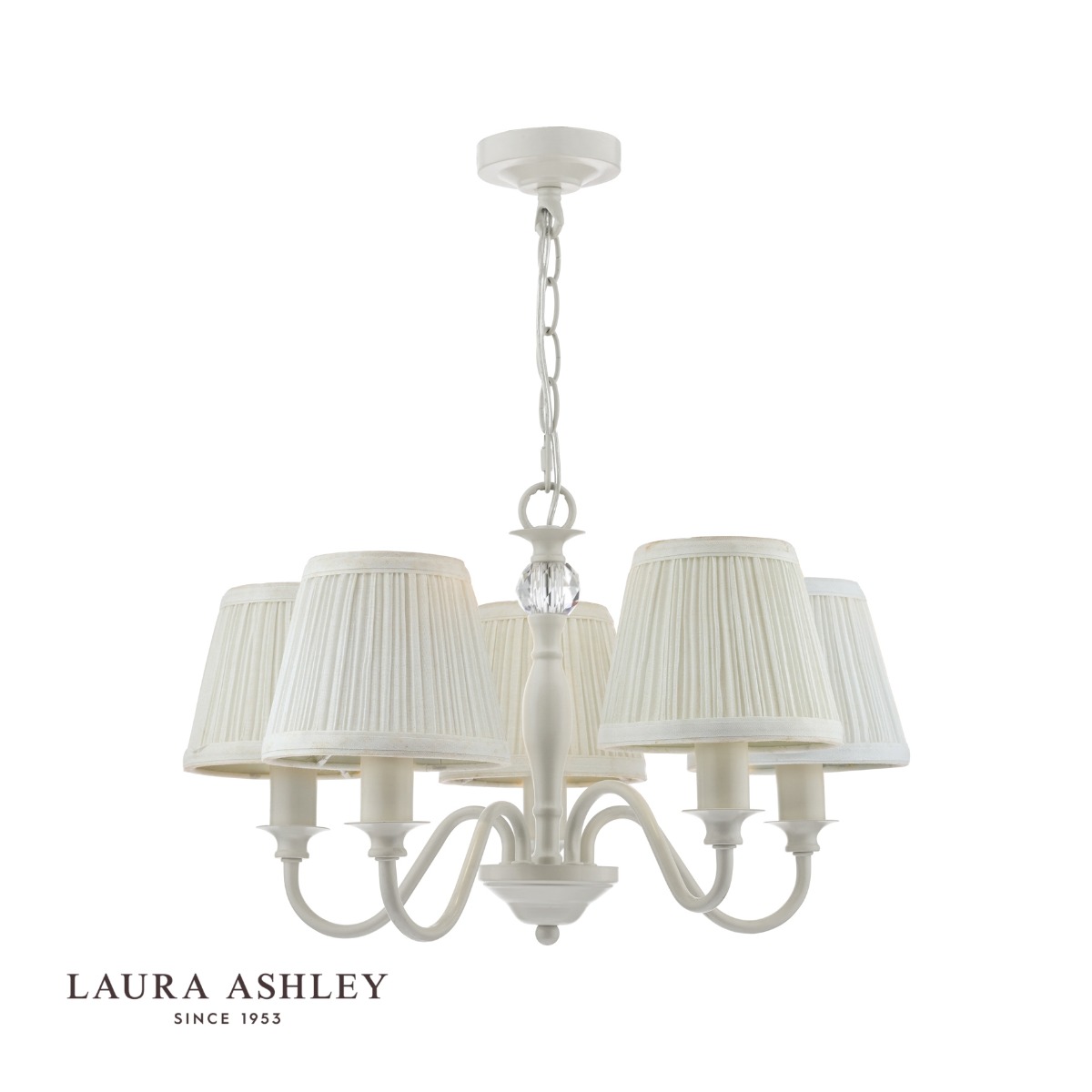 Laura Ashley Ellis 5 Light Armed Pendant Satin Grey and Crystal With Shade