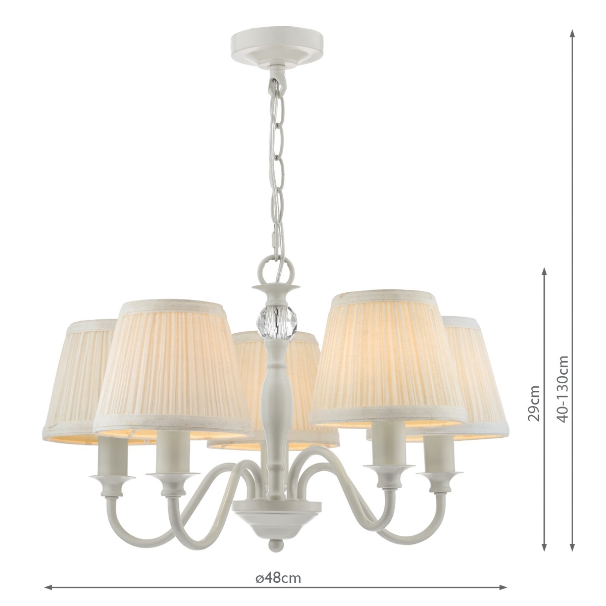 Laura Ashley Ellis 5 Light Armed Pendant Satin Grey and Crystal With Shade