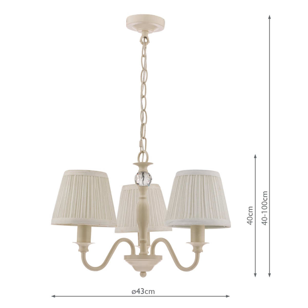 Laura Ashley Ellis 3 Light Armed Pendant Satin Cream and Crystal With Shade