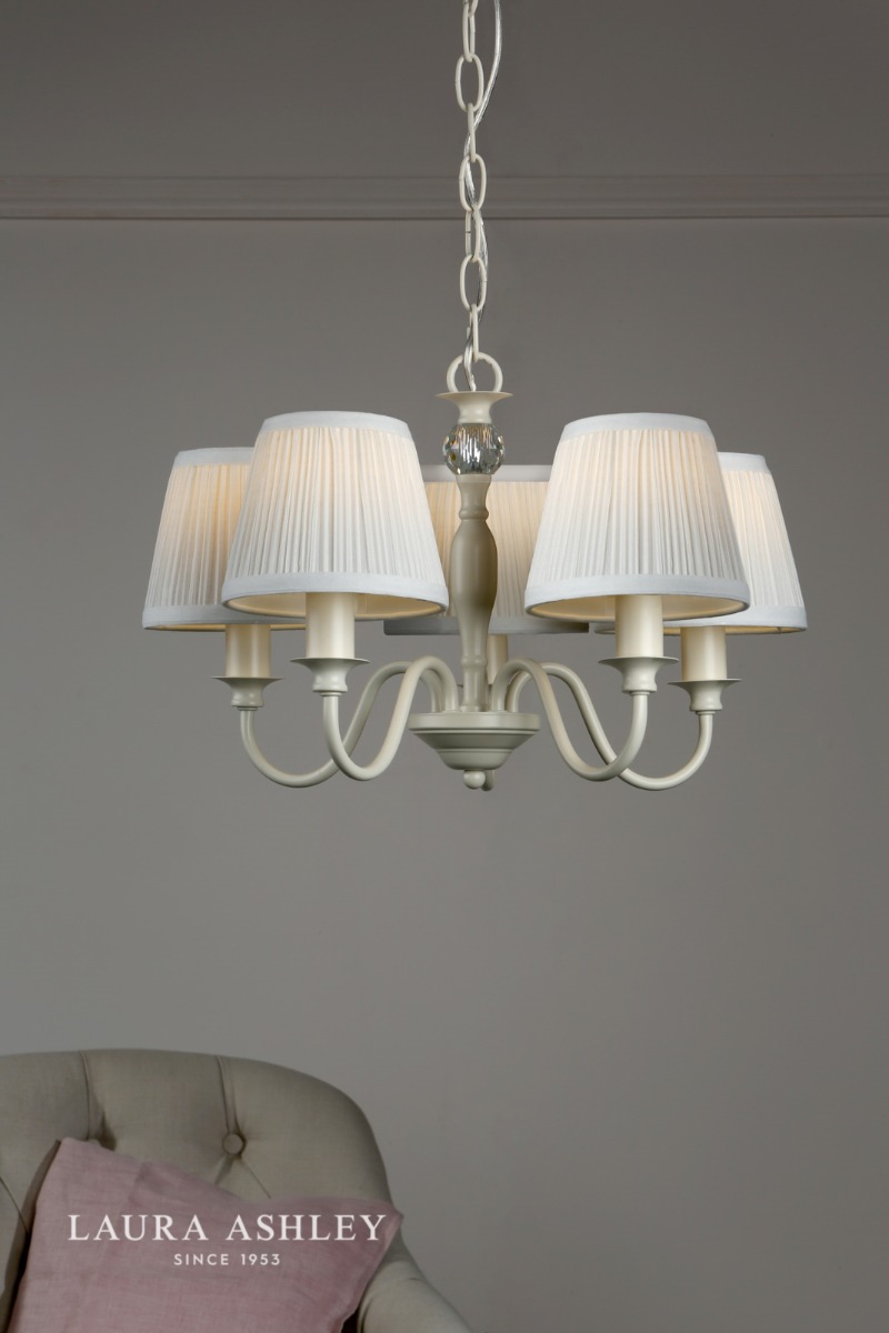 Laura Ashley Ellis 5 Light Armed Pendant Satin Cream and Crystal With Shade