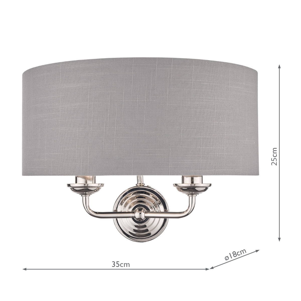 Laura Ashley Sorrento 2 Light Wall Light Polished Nickel With Charcoal Shade