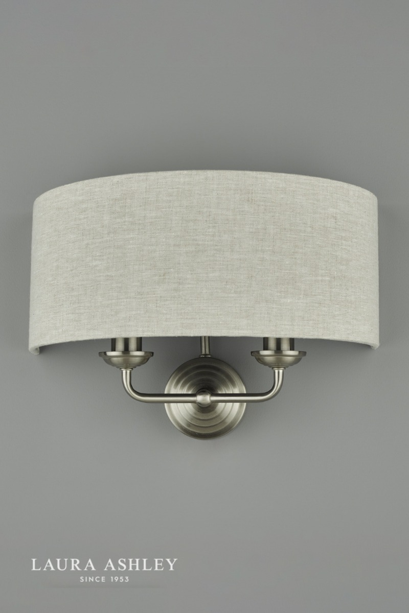 Laura Ashley Sorrento 2 Light Wall Light Satin Nickel With Natural Shade