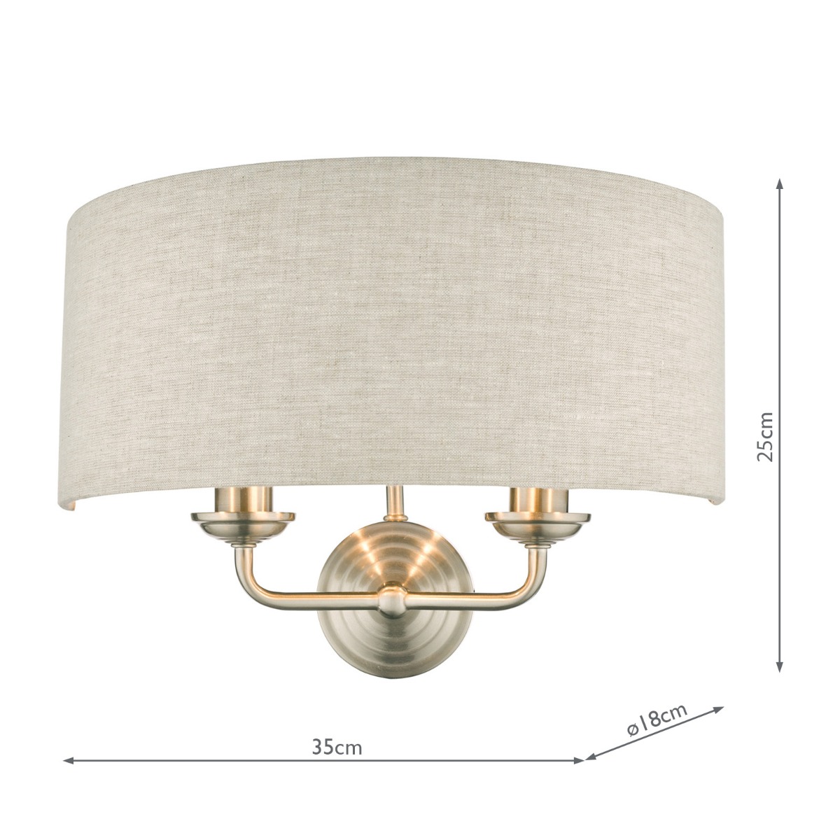 Laura Ashley Sorrento 2 Light Wall Light Satin Nickel With Natural Shade