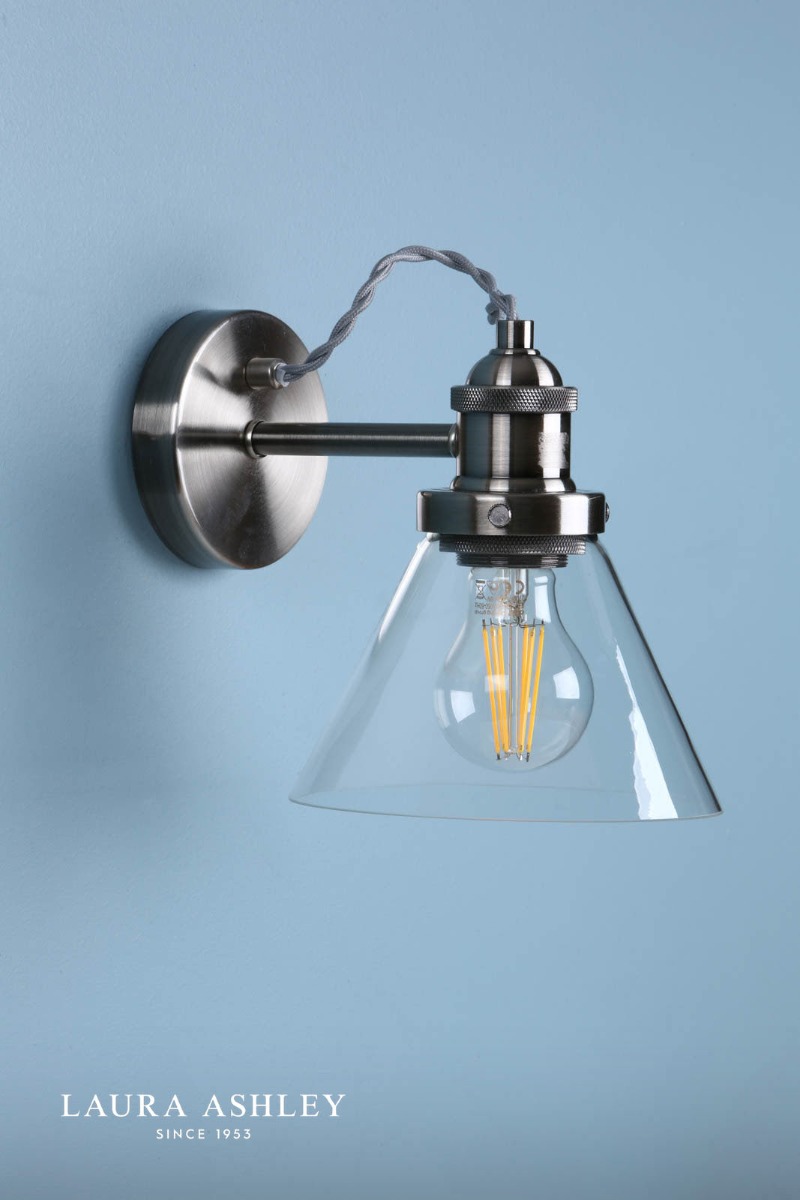 Laura Ashley Isaac Wall Light Satin Nickel Glass