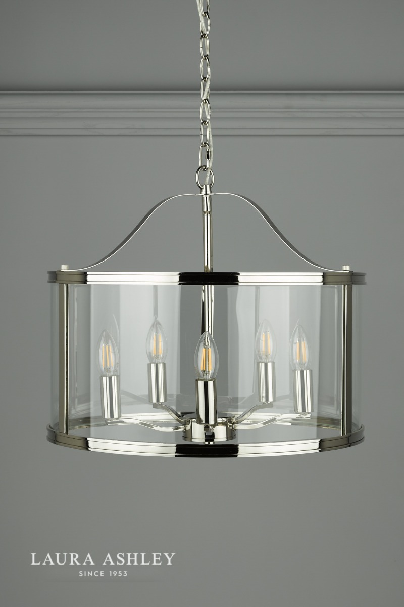 Laura Ashley Harrington 5lt Pendant Polished Nickel Glass