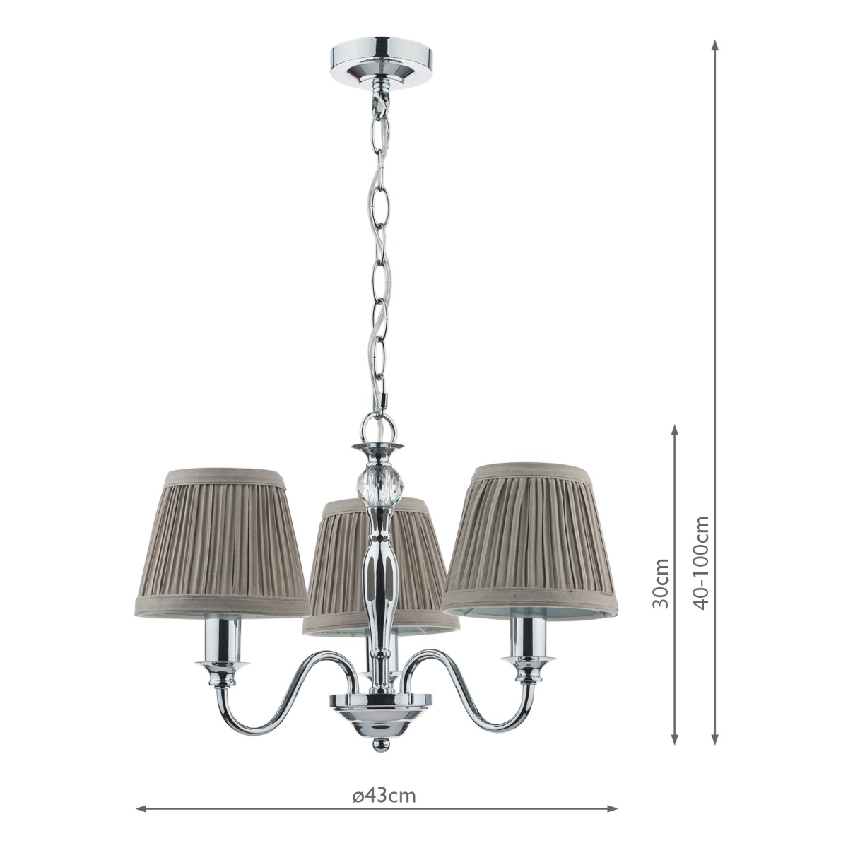 Laura Ashley Ellis 3 Light Pendant Polished Chrome and Crystal With Shade