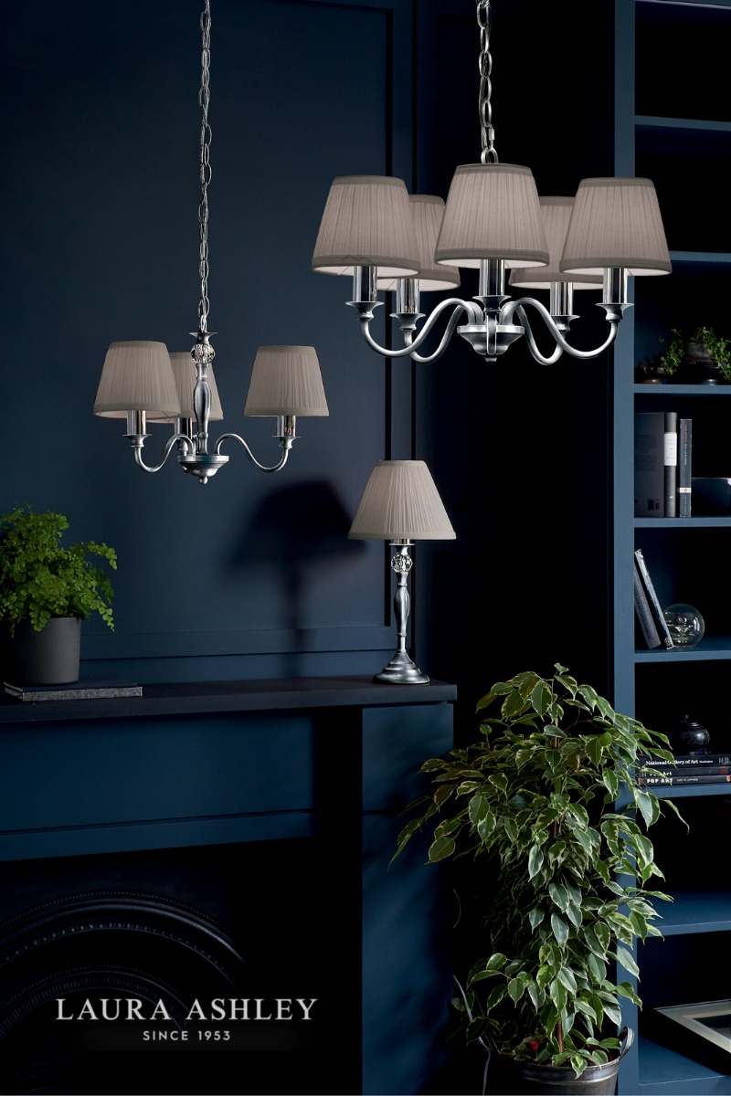 Laura Ashley Ellis 5 Light Armed Pendant Polished Chrome and Crystal With Shade
