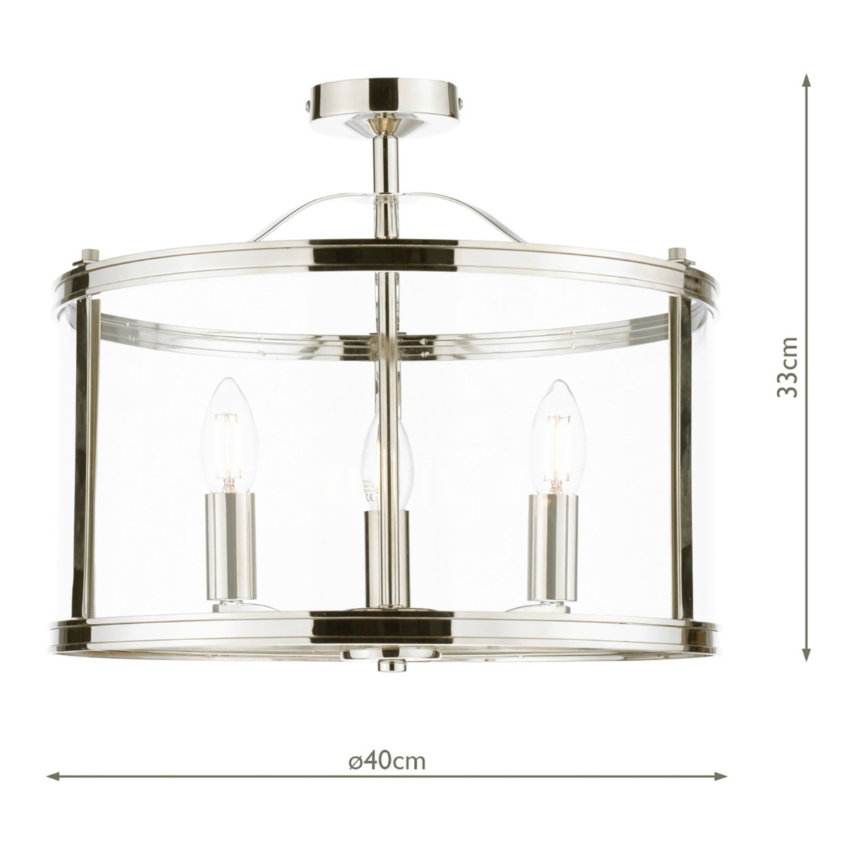 Laura Ashley Harrington 3 Light Semi-Flush Polished Nickel and Glass