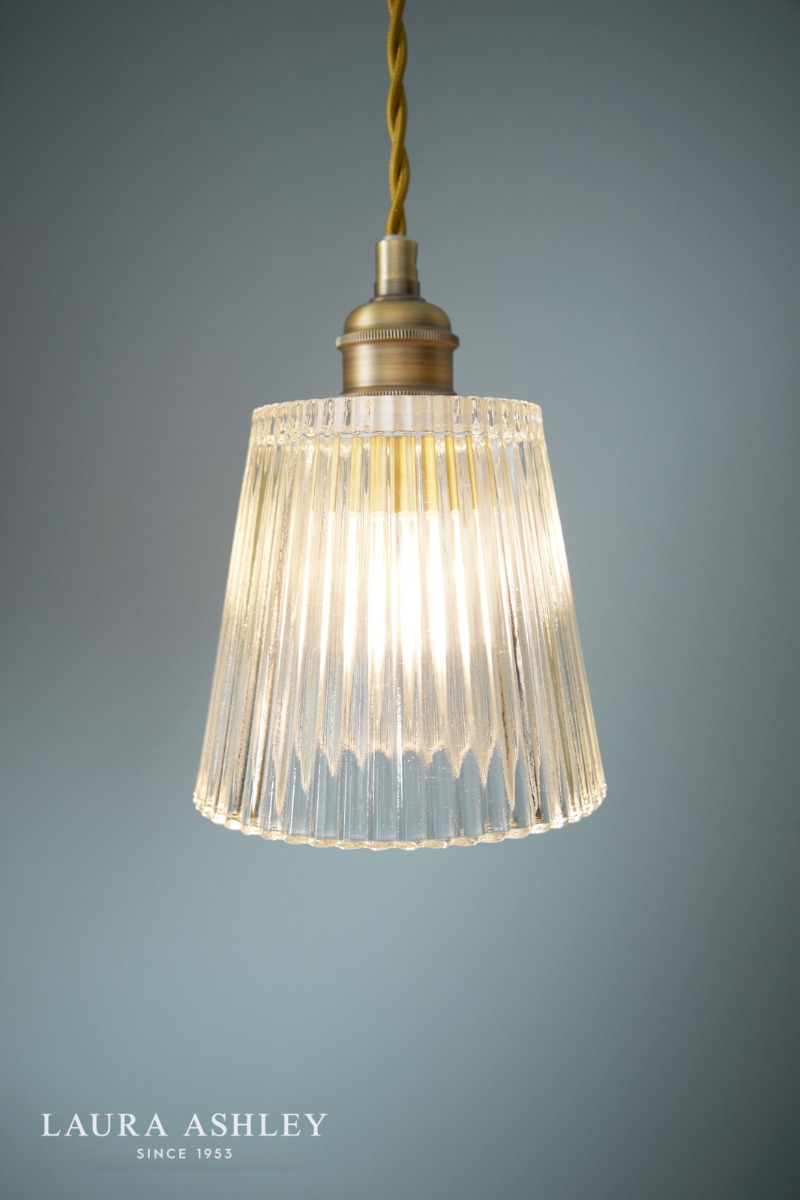 Laura Ashley Callaghan 3 Light Pendant Matt Antique Brass and Ribbed Glass