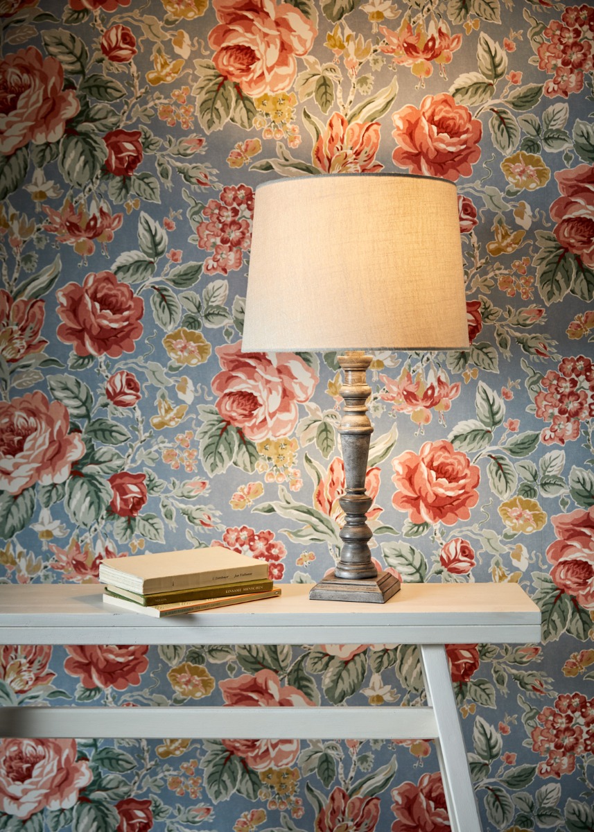 Laura Ashley Tate Table Lamp Distressed Grey and Polished Chrome Base Only