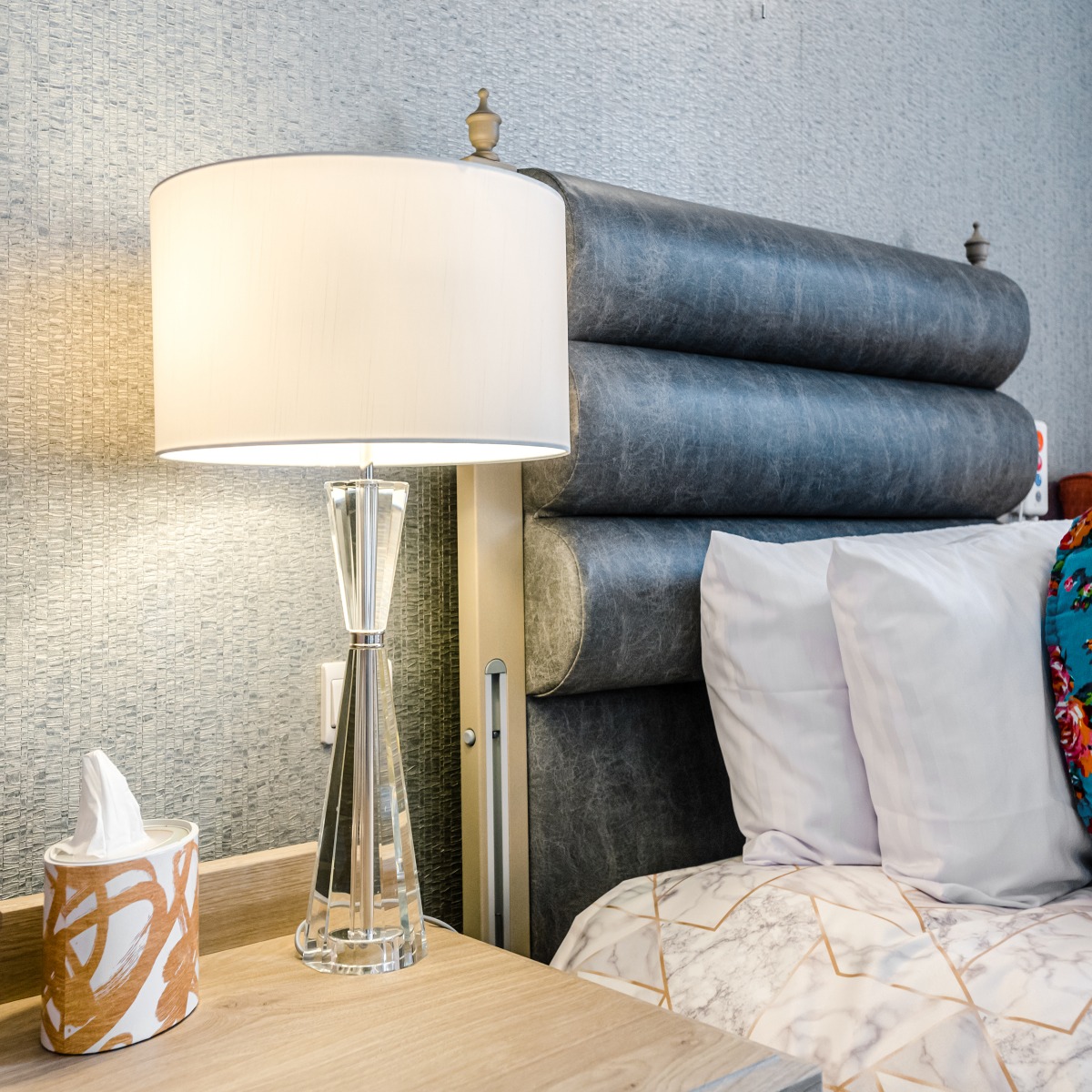 Risha 2 Light Table Lamp Crystal & Polished Nickel With Shade