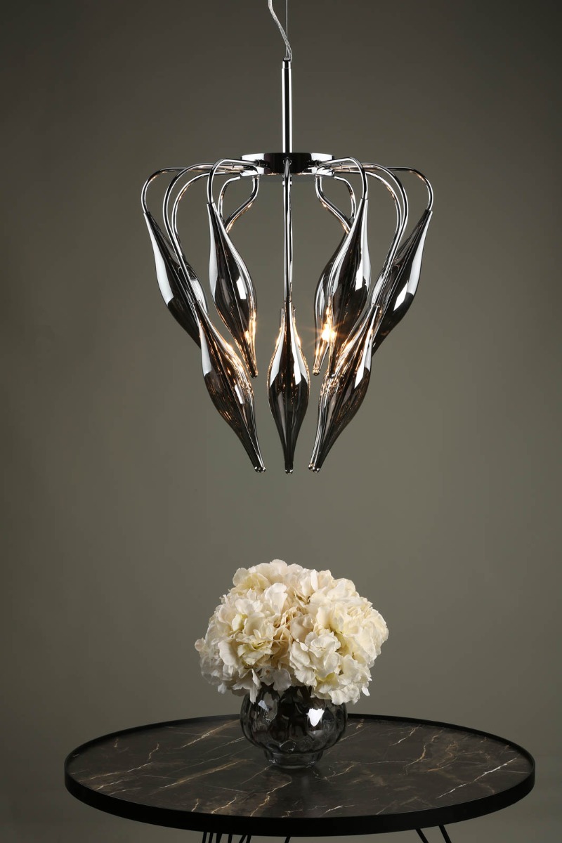 Magdalena 6 Light Pendant Polished Chrome and Smoked Glass